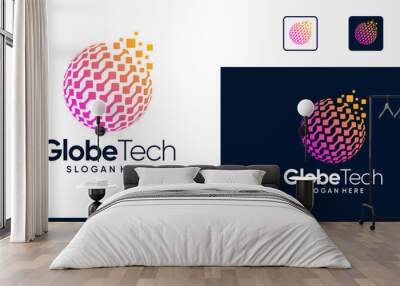 Globe tech Logo Design. Abstract Globe logo with digital technology connections design graphic symbol icon vector Wall mural