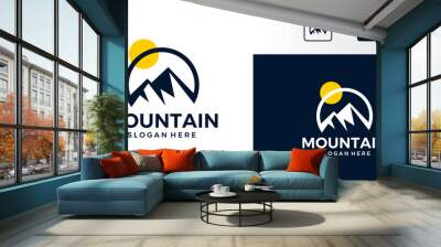 Mountain peak logo design with sun design graphic symbol icon vector Wall mural