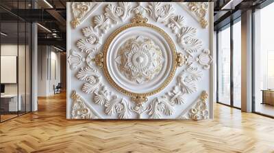 3d wallpaper for ceiling with white golden decoration model. Victorian style and decorative frame background Wall mural