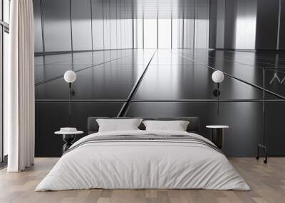 A sleek, modern interior with reflective surfaces and a minimalist design. Wall mural