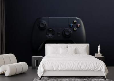 A sleek black gaming controller positioned on a dark background, designed for video game interaction. Wall mural