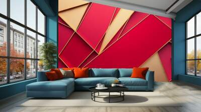 A vibrant arrangement of red and gold geometric shapes, suitable for design or festive themes. Wall mural