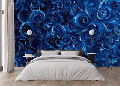 Abstract background with a continuous cobalt blue textured floral pattern. Wall mural