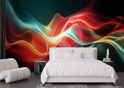 Abstract colorful light waves on a dark background Wall mural