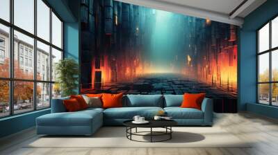 Abstract fantasy cyberpunk HD wallpaper, futuristic, light colorful, textured background with a full-color gradient, and copy space Wall mural