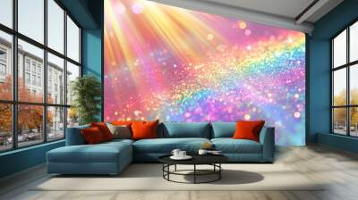 Abstract holographic background with pastel colors,  glitters, designed as a soft template. This seamless and trendy backdrop features a colorful wave rainbow Wall mural