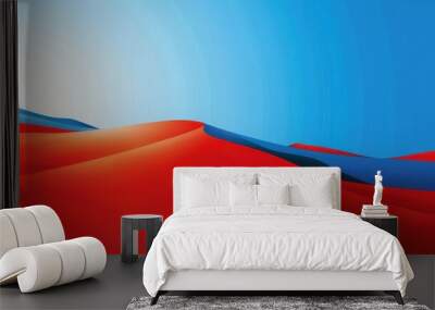 Abstract red and blue sand dunes under clear blue sky in daylight. Wall mural