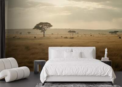 African savanna, yellow grass Wall mural