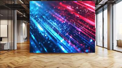 An abstract red-blue technology background featuring burst line lights and a speed effect Wall mural