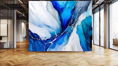 abstract blue and white alcohol ink background graphic pattern Wall mural