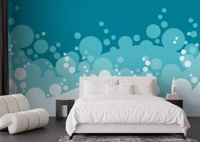 waves of blue and white bubbles vector shapes with copyspace abstract background wallpaper Wall mural