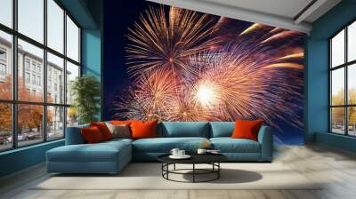 Firework display with explosions in the night sky Wall mural