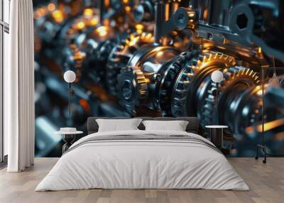 Background adorned with shiny metallic machinery and gears Wall mural