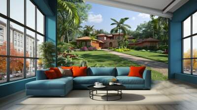 Beautiful tropical estate with lush green surroundings Wall mural