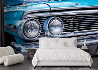 Blue Ford Galaxy 500 close up of grill and headlights Wall mural