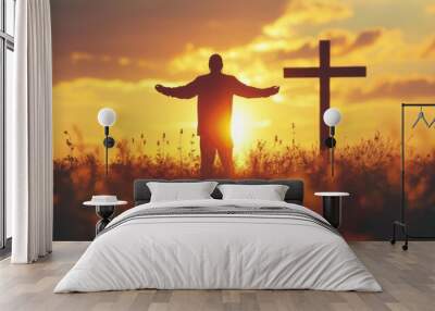 Cross symbol as the central object in a religious-themed background. Wall mural