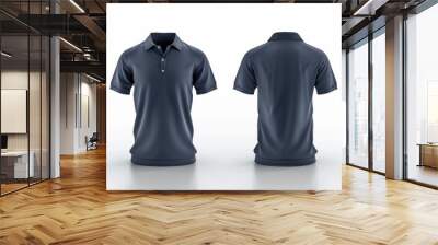 Detailed illustration of a men navy blue polo shirt in a front and back view suitable for branding purposes Wall mural