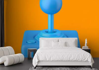 Blue retro joystick on an orange background. 3d render. Angled view. Kitsch Art Series. Wall mural