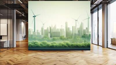 Green industry and clean energy on eco friendly cityscape background.Paper art of ecology and environment concept.Vector illustration. Wall mural