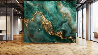 Luxurious background featuring a seamless pattern of white gold and emerald marble Wall mural