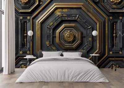 Ornate geometric pattern with gold and dark tones Wall mural