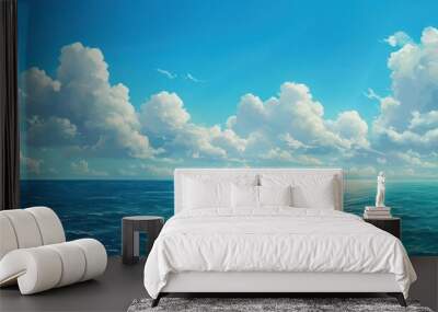 Peaceful daytime seascape with clear blue skies and calm ocean waters. Wall mural