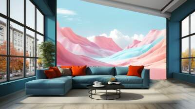 Surreal landscape of vibrant pink and blue sand dunes under a serene sky, evoking a dreamlike otherworldly scene Wall mural