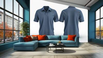 This blue men's polo shirt mockup shows the front and back views ideal for fashion designers Wall mural