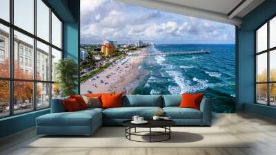 Beach and ocean with city of Deerfield Beach, Florida Wall mural