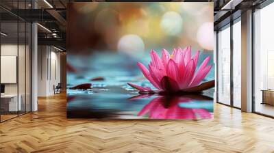 Tranquil lotus pond background with copy space for text, designed for banners and enhanced by an inspirational quote.
 Wall mural