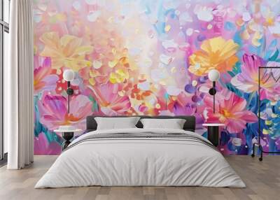 Vibrant acrylic painting featuring an array of abstract floral shapes with a blend of vivid colors Wall mural