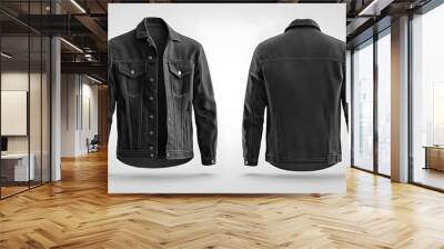 Black denim jacket mockup, front and back view, isolated Wall mural