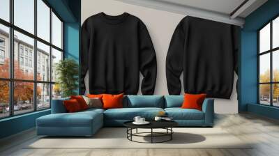 Black pullover sweater mockup, front and back view, isolated Wall mural