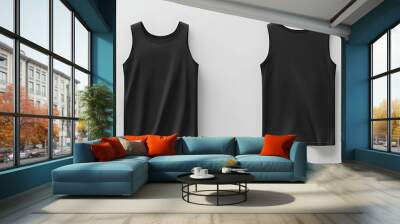 Black sleeveless men's tank top mockup, front and back view, isolated Wall mural