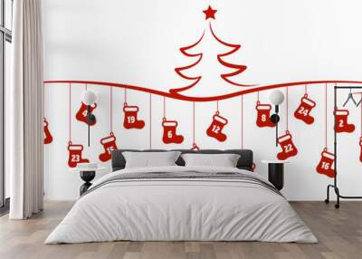 red christmas shoes advent calender element tree Wall mural