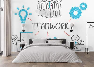 stickman teamwork Wall mural