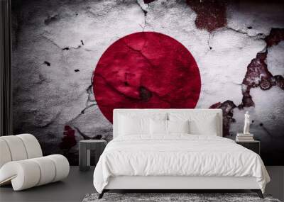 Flag on an old cement wall. Japan Wall mural