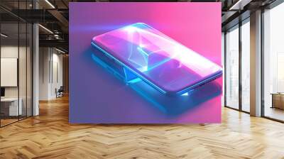 Futuristic smartphone with holographic interface Wall mural