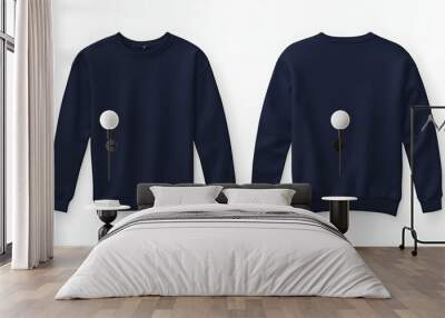 Navy blue crew neck sweatshirt mockup front and back view Wall mural