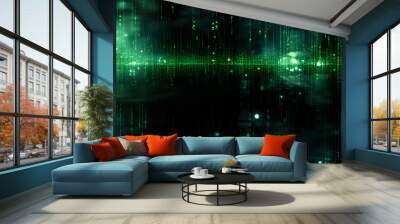 Seamless green digital matrix rain code texture Wall mural