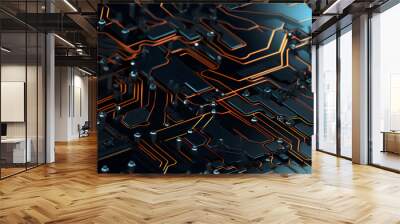 Silicon chip microarchitecture with pathways pattern Wall mural