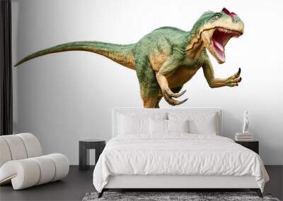 Allosaurus fragilis with attack or aggressive pose isolated on white background. Dinosaur realistic and scientific reconstitution. 3D rendering illustration. Wall mural