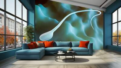 Close-up of a sperm or male gamete trying to enter an ovum or egg cell or female gamete microscopic 3D rendering illustration. Biological reproduction biology, science, life, microbiology concepts. Wall mural