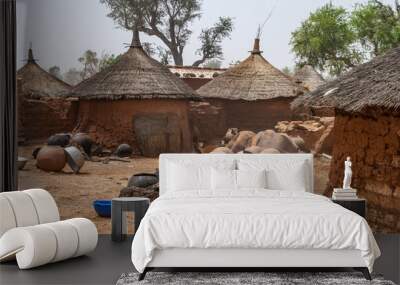 Courtyard of traditional mosi home with huts in a village of Northern Burkina Faso, West Africa. Wall mural