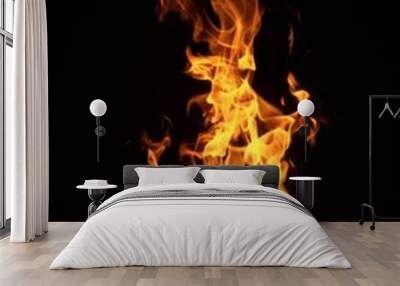 fire flames isolated black background Wall mural