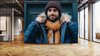 A man wrapped in a warm scarf Wall mural