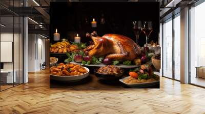 Festive family dinner for Thanksgiving or Christmas Wall mural