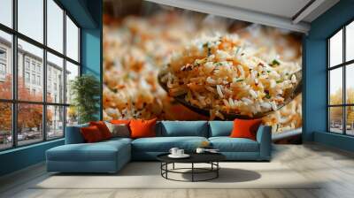 Cooking Pot and Spoon: Biryani Rice Close-Up, generative ai Wall mural