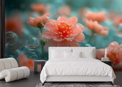 Graceful Petals in Serene Underwater World, generative ai Wall mural