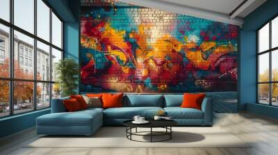 Graffiti Wonderland at Golden Hour, generative ai Wall mural